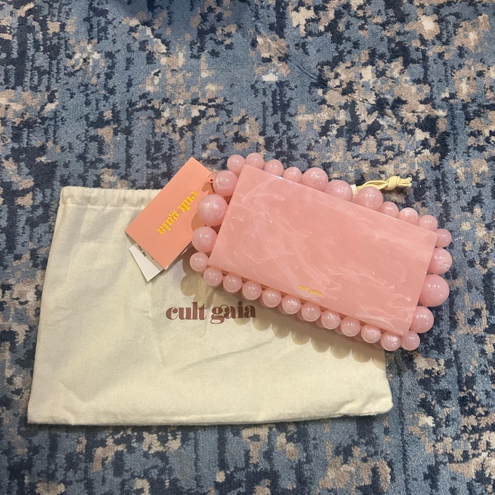 Cult Gaia Pink Pom-Pom Trim Bag